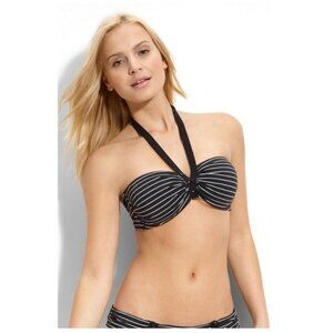 Robin Piccone Sailor Stripe Black Bikini Bottom S & Bandeau Halter Top M